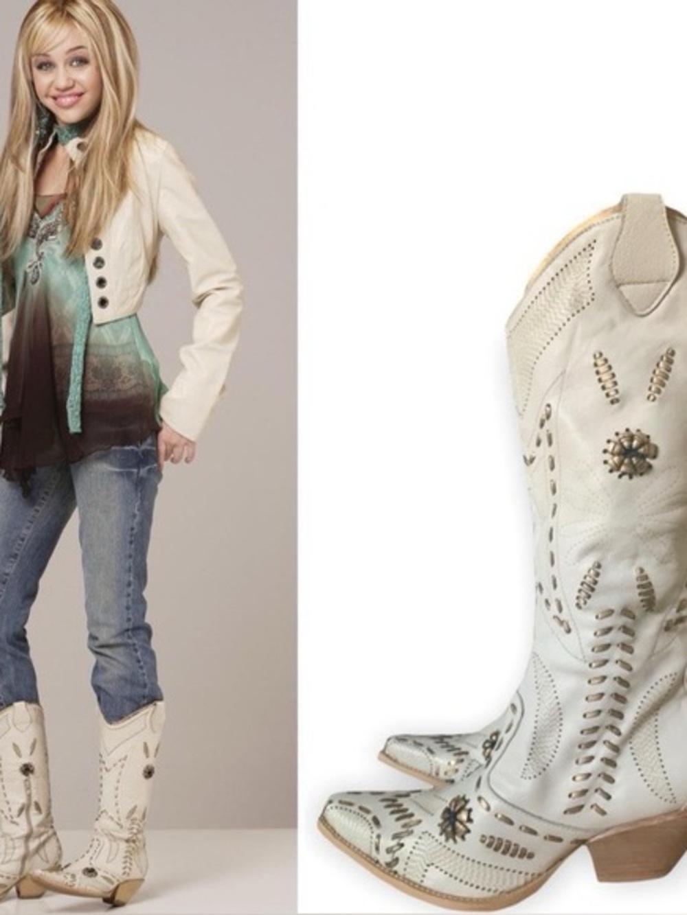 Hannah Montana RARE BCBG Cream White Western Heeled Boots